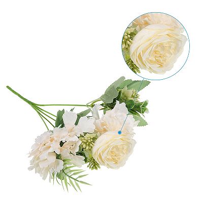 5 Branch Artificial Silk Peony Hydrangea Fake Flowers with Stem for Decor, 2 Pack