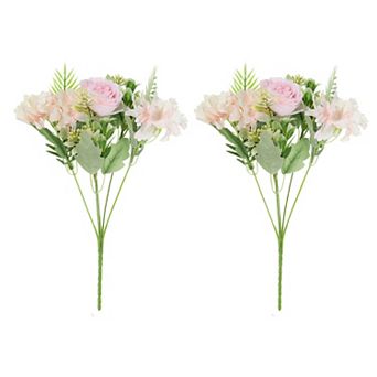 5 Branch Artificial Silk Peony Hydrangea Fake Flowers With Stem For Decor, 2 Pack