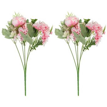 5 Branch Artificial Silk Peony Hydrangea Fake Flowers with Stem for Decor, 2 Pack