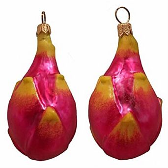 Pinnacle Peak Trading Pitaya Dragon Fruit Polish Mouth Blown Glass Christmas Ornament Set Of 2