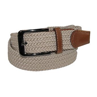 Ctm Men's Elastic Braided Stretch Belt With Silver Buckle And Tan Tabs