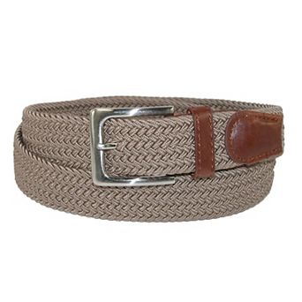 Ctm Men's Elastic Braided Stretch Belt With Silver Buckle And Tan Tabs