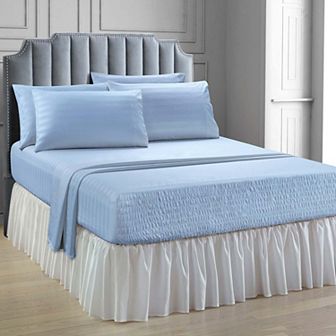 BrylaneHome 6 pc Microfiber Bedtite; Damask Stripe Sheet Set