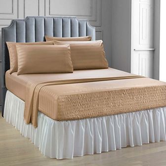 BrylaneHome 6 pc Microfiber Bedtite; Damask Stripe Sheet Set