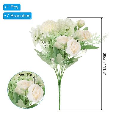 7 Branch Artificial Silk Rose Hydrangea Fake Flowers With Stem For Decor