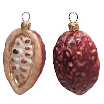 Pinnacle Peak Trading Cocoa Beans Polish Blown Glass Christmas Ornament Set Of 2 Holiday Decorations