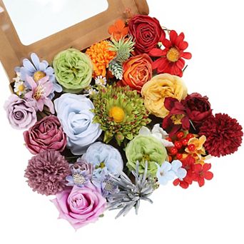 Artificial Flowers Roses Combo Box Set Silk Mix Faux Flowers Fake Flowers with Stems