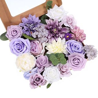 Artificial Flowers Roses Combo Box Set Silk Mix Faux Flowers Fake Flowers with Stems