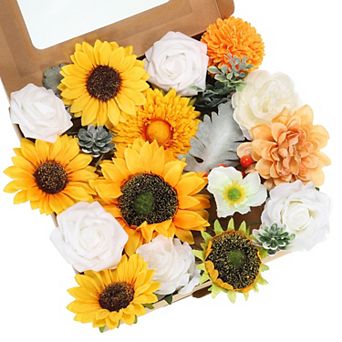 Artificial Flowers Roses Combo Box Set Silk Mix Faux Flowers Fake Flowers with Stems