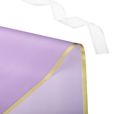 Flower Wrapping Paper Gold Edge With 3 Rolls Ribbons For Florist Floral Bouquet, 60 Sheets