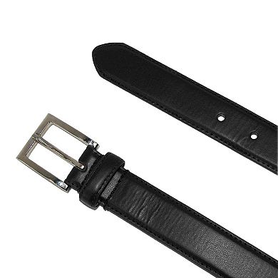 CTM Men's Leather 1 1/8 Inch Basic Dress Belt With Silver Buckle (Order One Size Up)