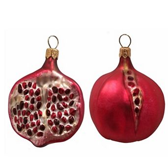Pinnacle Peak Trading Pomegranate Fruit Polish Blown Glass Christmas Ornament Set Of 2 Decorations