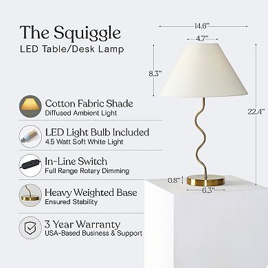 Squiggle 22" LED Table Lamp with Twisting Base and Ivory Empire Shade