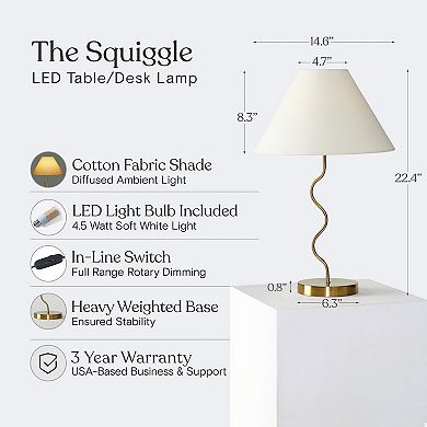 Brightech Squiggle 22" Led Contemporary Modern Table Lamp With Empire Shade