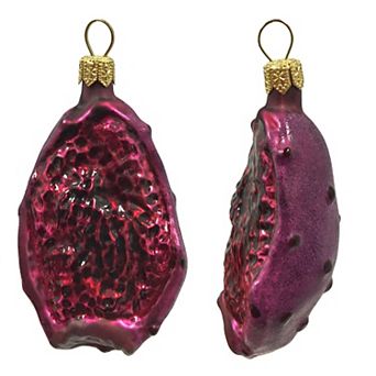 Pinnacle Peak Trading Prickly Pear Cactus Fruit Polish Glass Christmas Tree Ornament Food Set Of 2