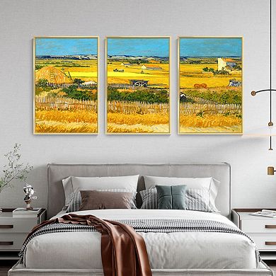 Full House 3 Panels Framed Canvas Wall Artoil Vincent Van Gogh Reproduction Giclee Canvas Paintings