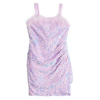 Girls 7-16 Poppies & Roses Faux-Fur Trim Sequins Dress