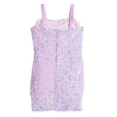 Girls 7-16 Poppies & Roses Faux-Fur Trim Sequins Dress