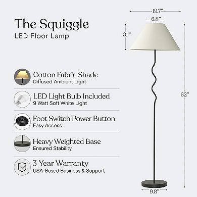 Squiggle 62'' LED Floor Lamp with Twisting Base and Ivory Empire Shade