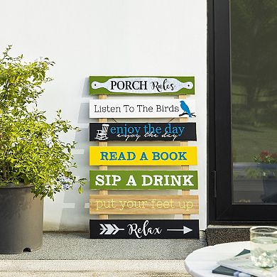 Glitzhome 36.25"h Oversized Solid Wood Pallet Porch Rules Wall Sign