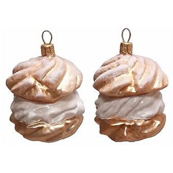 Pinnacle Peak Trading Cream Puff Dessert Polish Blown Glass Christmas Ornament Set Of 2 Decorations