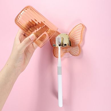 1 Set Cute Wall Mounted Toothbrush Holder With Cup For Bathrooms 4.33"x3.35"