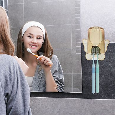 1 Set Cute Wall Mounted Toothbrush Holder With Cup For Bathrooms 4.33"x3.35"