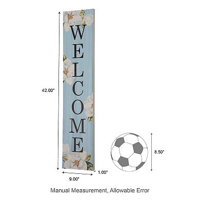Glitzhome 42"h Wooden "welcome" Porch Sign With Lilies