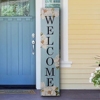 Glitzhome 42"h Wooden "welcome" Porch Sign With Lilies