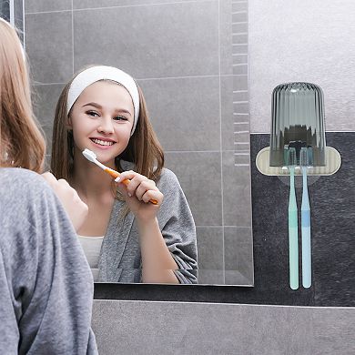 1 Set Wall Mounted Toothbrush Holder With Cup For Bathrooms