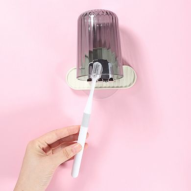 1 Set Wall Mounted Toothbrush Holder With Cup For Bathrooms