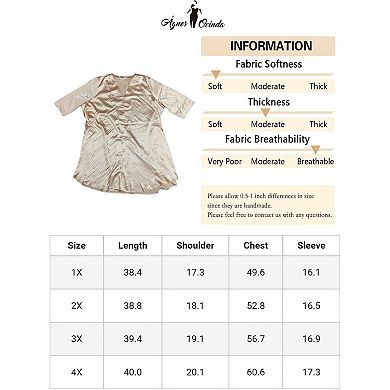 Plus Size Nightshirt For Women Satin Button Down 3/4 Sleeve With Pockets Nightgown