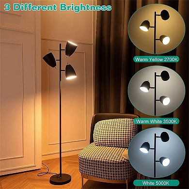 360 Degree Adjustable Tree Standing Floor Lamp With 3 Color Temperature Led Bulbs