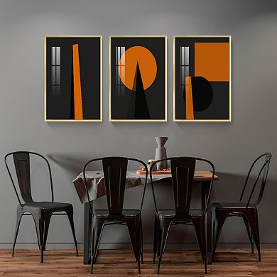 Full House 3 Panels Framed Canvas Wall Artoil Paintings Orange And Black Art For Bedroom Office