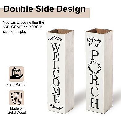 Glitzhome 30"h Double Sided Solid Wood Boxed "welcome Porch" Porch Sign