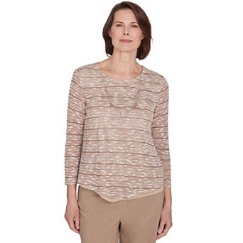 Women's Alfred Dunner Space Dye Stripe Textured Top With Necklace