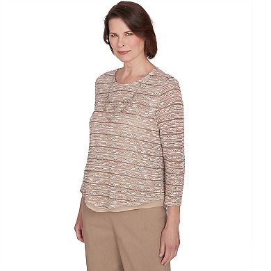 Women's Alfred Dunner Space Dye Stripe Textured Top With Necklace