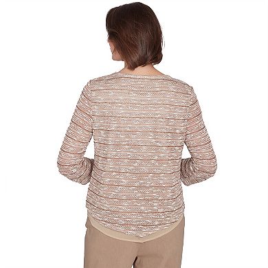 Women's Alfred Dunner Space Dye Stripe Textured Top With Necklace