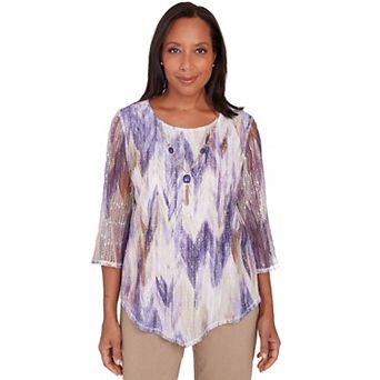 Women's Alfred Dunner Chevron Space Dye Popcorn Knit Top with Necklace