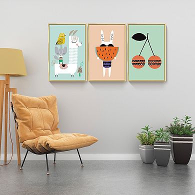 Full House 3 Panels Framed Canvas Wall Artoil Paintings Cartoon Animal Poster For Bedroom Office