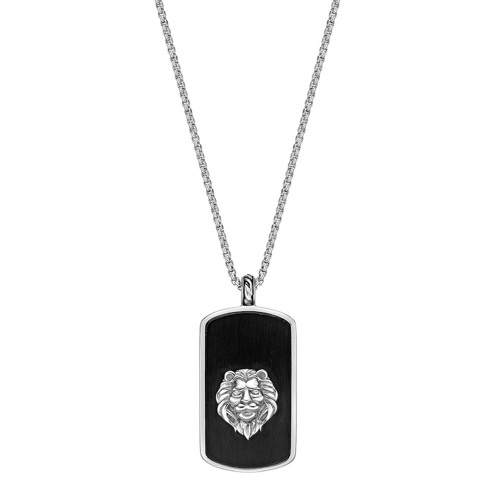 Men's LYNX Stainless Steel Cubic Zirconia Lion Dog Tag Pendant