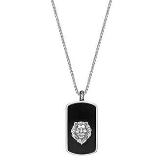 Men's LYNX Stainless Steel Cubic Zirconia Lion Dog Tag Pendant Necklace