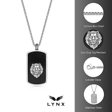 Men's LYNX Stainless Steel Cubic Zirconia Lion Dog Tag Pendant Necklace