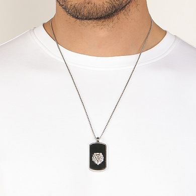 Men's LYNX Stainless Steel Cubic Zirconia Lion Dog Tag Pendant Necklace