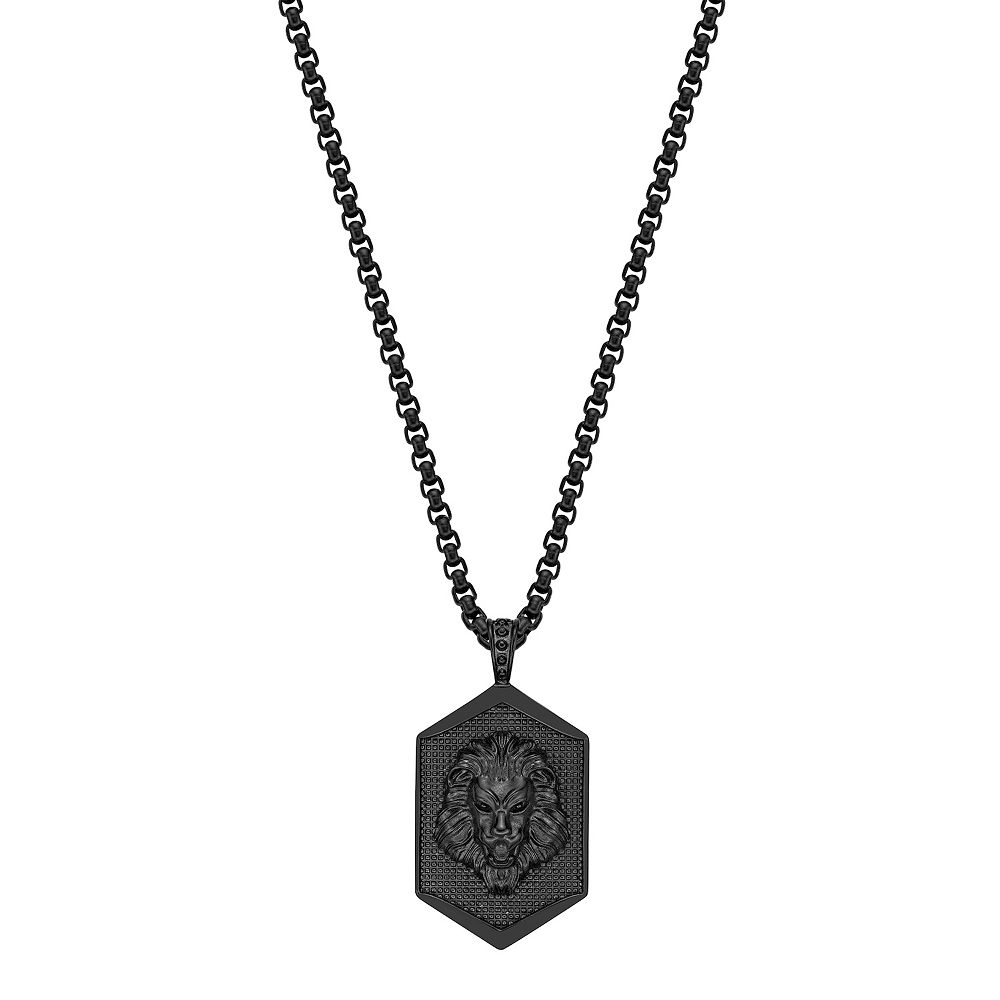 Men's LYNX Stainless Steel Black Ion-Plated Lion Dog Tag Pendant