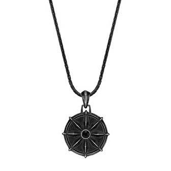 Men's LYNX Stainless Steel Black Spinel Pendant Necklace