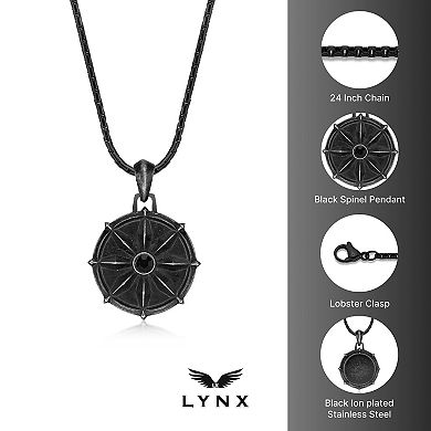 Men's LYNX Stainless Steel Black Spinel Pendant Necklace