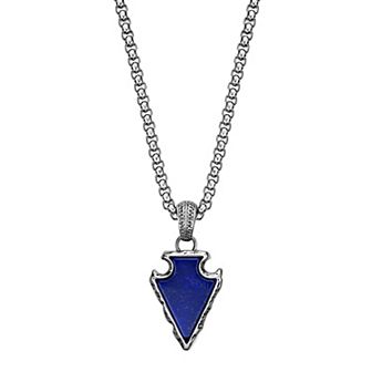 Men's LYNX Stainless Steel Blue Lapis Arrowhead Pendant Necklace