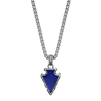 Men's LYNX Stainless Steel Blue Lapis Arrowhead Pendant Necklace
