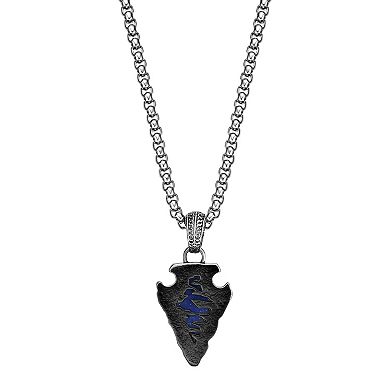 Men's LYNX Stainless Steel Blue Lapis Arrowhead Pendant Necklace